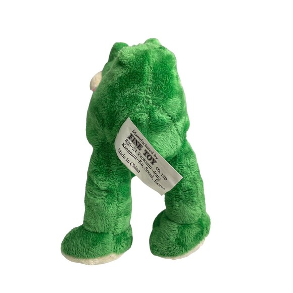 Fine Toy Frog Plush Stuffed Animal Green Holding Pink Yellow Flower Sheer Bow - Picture 4 of 15